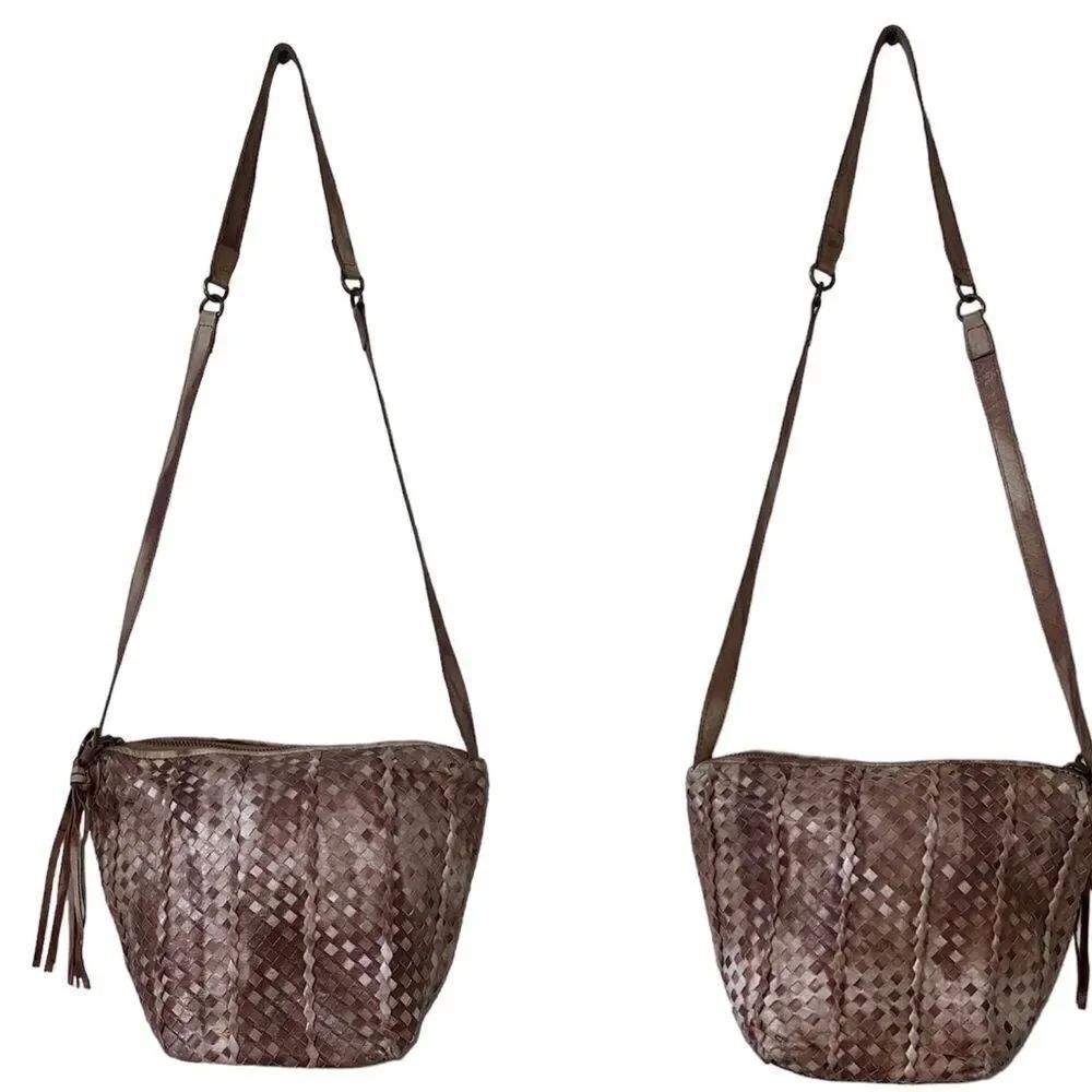 Hobo International Women's Leather Crossbody Bag Woven Tassel Fringe Brown